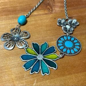 Floral greens and turquoise statement necklace